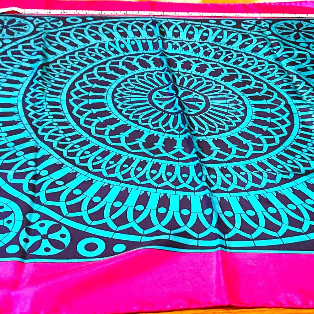 Liberty of London Silk Twill Scarf Large: Green, Dark Blue, Fuchsia